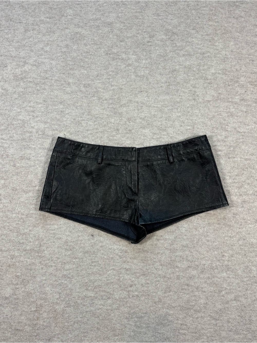 Dark charcoal grey brown leather mini low waisted shorts